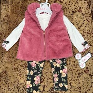 Little Lass Pink Vest and Floral Pants Outfit